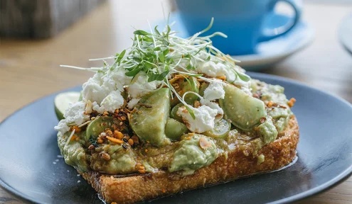 Smashed Avo and Marinated Tomatoes